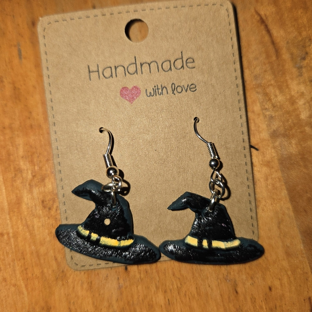 Halloween Polymer Clay Lightweight Witch Hat Earrings, Everyday Pagan Witch